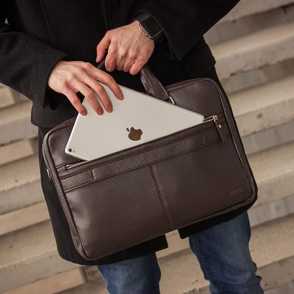 Мужская деловая сумка с 23 карманами и отделами BRIALDI Baltimore (Балтимор) relief brown BR44549XH Коричневый Brialdi, Артикул: BR44549XH фото №1