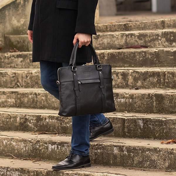 Мужская деловая сумка SLIM-формата для документов BRIALDI Hamilton (Гамильтон) relief black BR44550DR Черный Brialdi, Артикул: BR44550DR фото №1