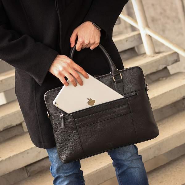 Мужская деловая сумка SLIM-формата для документов BRIALDI Hamilton (Гамильтон) relief black BR44550DR Черный Brialdi, Артикул: BR44550DR фото №1