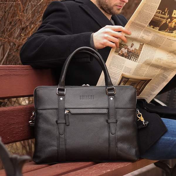 Мужская деловая сумка SLIM-формата для документов BRIALDI Hamilton (Гамильтон) relief black BR44550DR Черный Brialdi, Артикул: BR44550DR фото №1