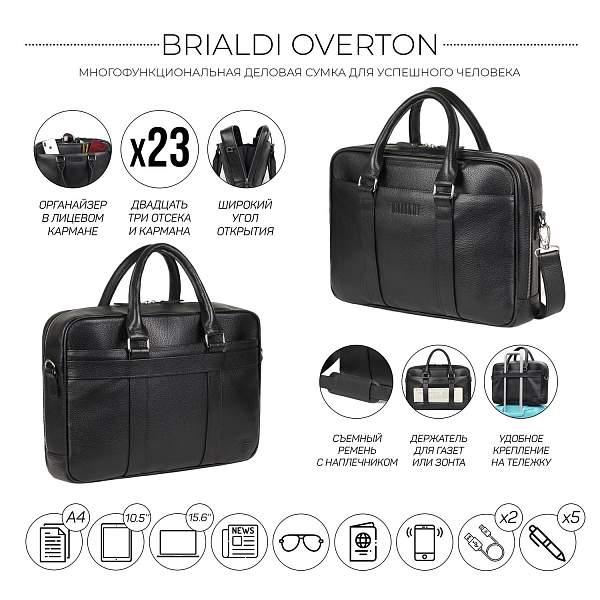 Функциональная мужская деловая сумка BRIALDI Overton (Эвертон) relief black BR44555WH Черный Brialdi, Артикул: BR44555WH фото №1