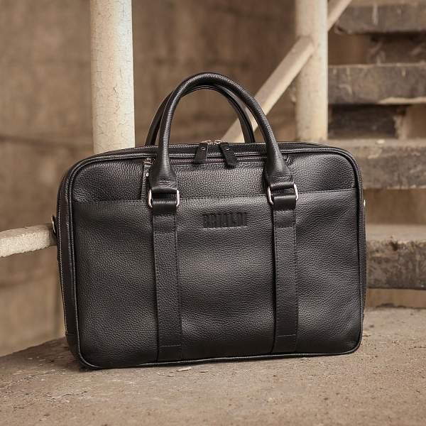 Функциональная мужская деловая сумка BRIALDI Overton (Эвертон) relief black BR44555WH Черный Brialdi, Артикул: BR44555WH фото №1