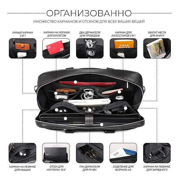 Функциональная мужская деловая сумка BRIALDI Overton (Эвертон) relief black BR44555WH Черный Brialdi, Артикул: BR44555WH фото №1