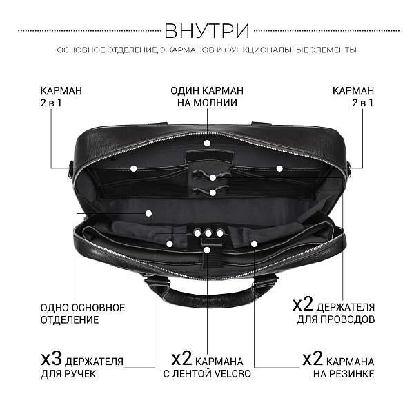 Функциональная мужская деловая сумка BRIALDI Overton (Эвертон) relief black BR44555WH Черный Brialdi, Артикул: BR44555WH фото №1
