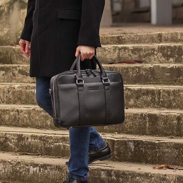 Функциональная мужская деловая сумка BRIALDI Overton (Эвертон) relief black BR44555WH Черный Brialdi, Артикул: BR44555WH фото №1