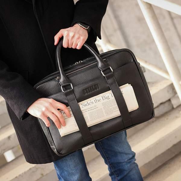 Функциональная мужская деловая сумка BRIALDI Overton (Эвертон) relief black BR44555WH Черный Brialdi, Артикул: BR44555WH фото №1