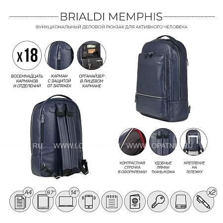 мужской рюкзак с 18 карманами и отделениями brialdi memphis (мемфис) relief navy br45797vc синий Brialdi