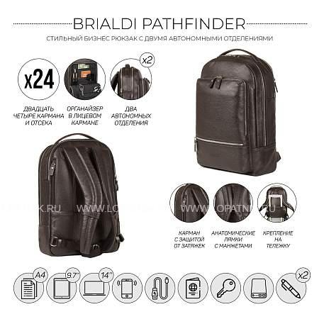 мужской рюкзак с 2 автономными отделениями brialdi pathfinder (следопыт) relief brown br45820dy коричневый Brialdi