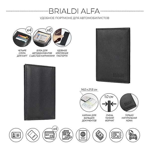 Удобное портмоне для автомобилиста BRIALDI Alfa (Альфа) relief black BR48169RW Черный Brialdi, Артикул: BR48169RW фото №1