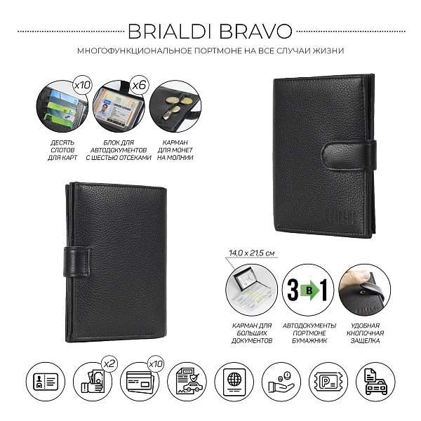 Солидное мужское портмоне BRIALDI Bravo (Браво) relief black  BR48187IS Черный Brialdi, Артикул: BR48187IS фото №1