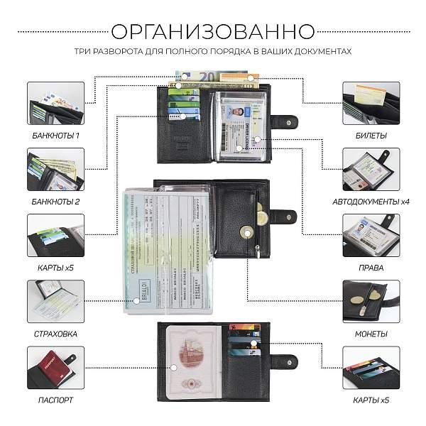 Солидное мужское портмоне BRIALDI Bravo (Браво) relief black  BR48187IS Черный Brialdi, Артикул: BR48187IS фото №1