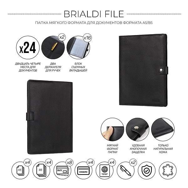 Папка для документов А5 мягкой формы BRIALDI File (Файл) relief black BR49581PJ Черный Brialdi, Артикул: BR49581PJ фото №1
