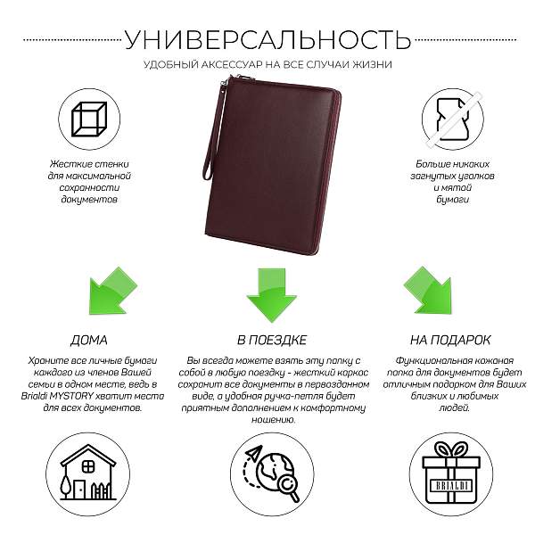 Папка для документов А4 с жесткой формой BRIALDI Mystory (Моя история) relief cherry BR49597XE Бордовый Brialdi, Артикул: BR49597XE фото №1