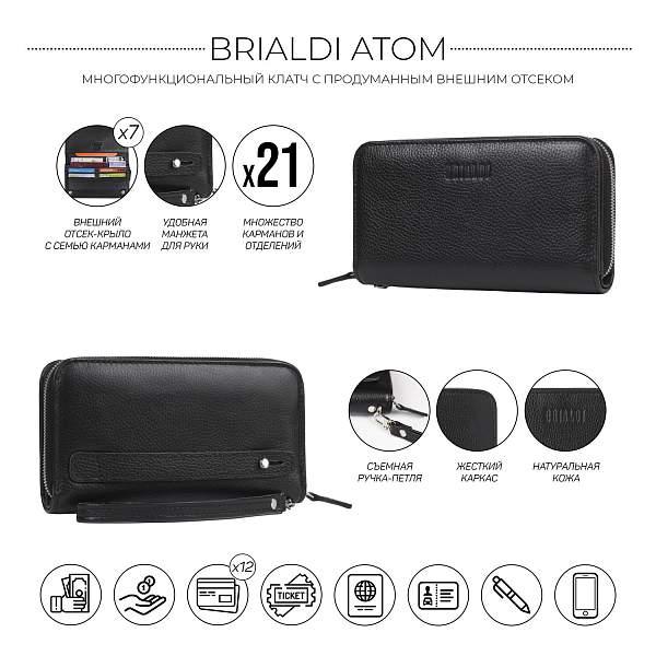 Мужской клатч с удобным внешним отделением BRIALDI Atom (Атом) relief black BR50771HV Черный Brialdi, Артикул: BR50771HV фото №1