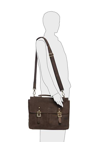 Сумка KLONDIKE «Barry», натуральная кожа в темно-коричневом цвете, 40 х 31 х 10 см KD1037-01 KLONDIKE 1896, Артикул: KD1037-01 фото №1