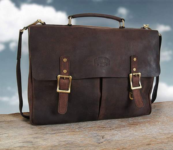 Сумка KLONDIKE «Barry», натуральная кожа в темно-коричневом цвете, 40 х 31 х 10 см KD1037-01 KLONDIKE 1896, Артикул: KD1037-01 фото №1