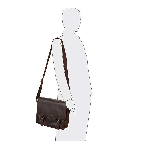 Сумка через плечо KLONDIKE DIGGER «Joe», натуральная кожа в темно-коричневом цвете, 28 x 32 x 8 см KD1050-03 KLONDIKE 1896, Артикул: KD1050-03 фото №1