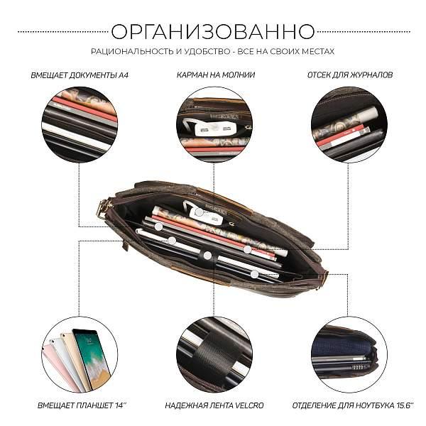 Универсальный портфель BRIALDI Telford (Телфорд) relief brown BR28426XB Коричневый Brialdi, Артикул: BR28426XB фото №1