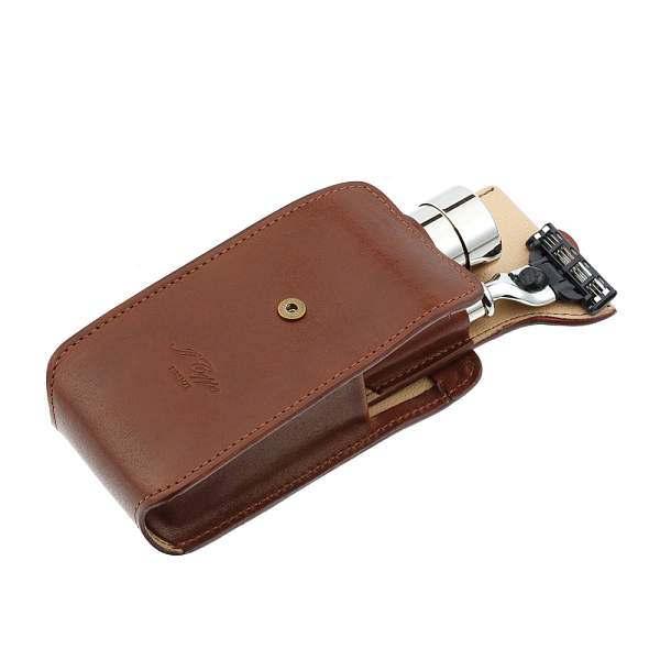 Дорожный бритвенный набор IL Ceppo в коричневом чехле: бритвенный станок MACH3, помазок SV1203MM IL CEPPO, Артикул: SV1203MM фото №1