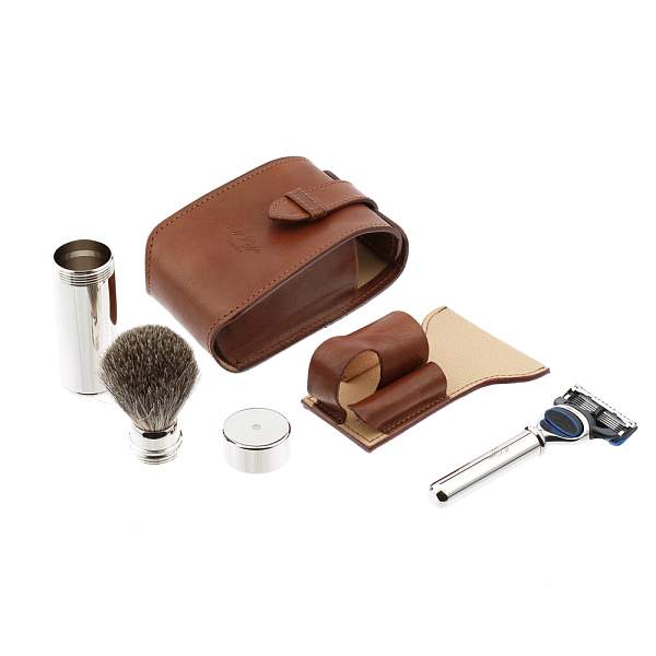 Дорожный бритвенный набор IL Ceppo в коричневом чехле: бритвенный станок FUSION, помазок SV1203FM IL CEPPO, Артикул: SV1203FM фото №1