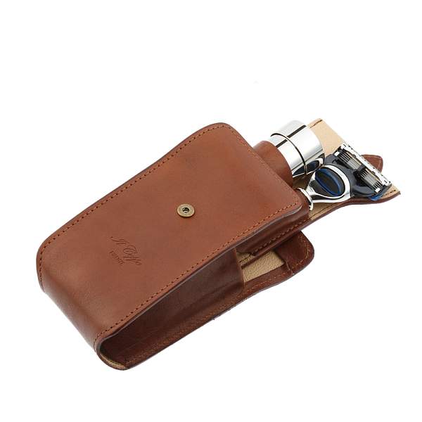 Дорожный бритвенный набор IL Ceppo в коричневом чехле: бритвенный станок FUSION, помазок SV1203FM IL CEPPO, Артикул: SV1203FM фото №1