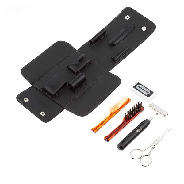 Дорожный бритвенный набор IL Ceppo в черном чехле: станок, лезвия, ножницы, щетка, расческа SV1210SN IL CEPPO, Артикул: SV1210SN фото №1