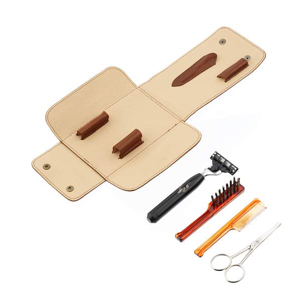 Дорожный бритвенный набор IL Ceppo в коричневом чехле: станок MACH3, ножницы, щетка, расческа SV1210MM IL CEPPO, Артикул: SV1210MM фото №1