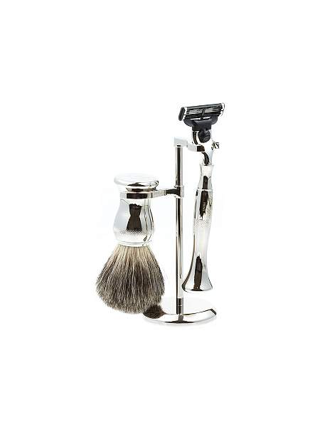 Бритвенный набор IL Ceppo: станок, помазок, подставка, серебристый цвет SET-S103BKMTG IL CEPPO, Артикул: SET-S103BKMTG фото №1