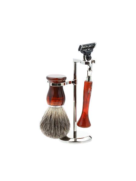 Бритвенный набор IL Ceppo: станок, помазок, подставка, коричневый цвет SET-S103BTMTG IL CEPPO, Артикул: SET-S103BTMTG фото №1