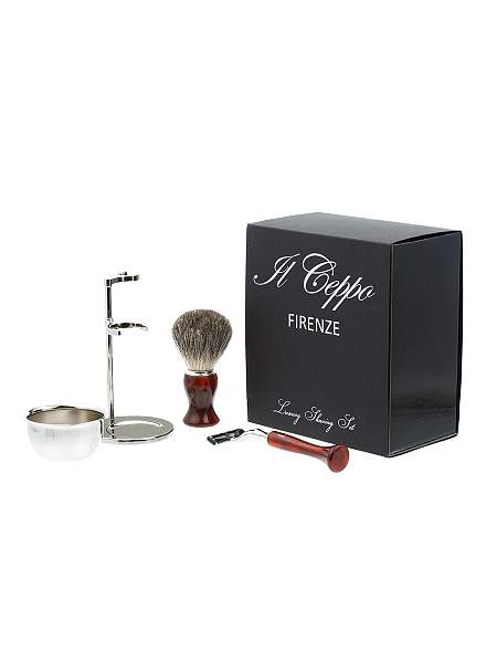 Бритвенный набор IL Ceppo: станок, помазок, чаша, подставка, коричневый цвет SET-S104BTMTG IL CEPPO, Артикул: SET-S104BTMTG фото №1