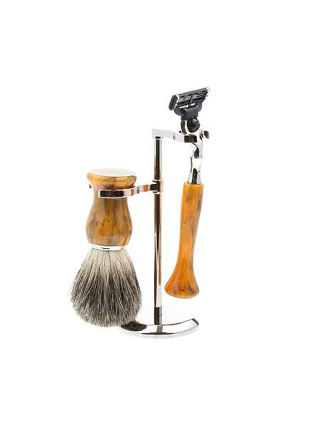 Бритвенный набор IL Ceppo: станок, помазок, подставка, желтый цвет, имитация мрамора SET-S103BGMTG IL CEPPO, Артикул: SET-S103BGMTG фото №1