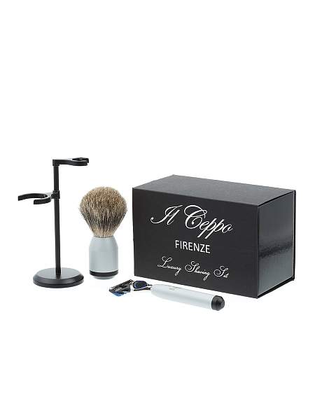 Бритвенный набор IL Ceppo: станок, помазок, подставка, серебристо-черный матовый цвет SET-S111P3FT IL CEPPO, Артикул: SET-S111P3FT фото №1