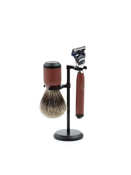 Бритвенный набор IL Ceppo: станок, помазок, подставка, красно-черный матовый цвет SET-S111P4FT IL CEPPO, Артикул: SET-S111P4FT фото №1