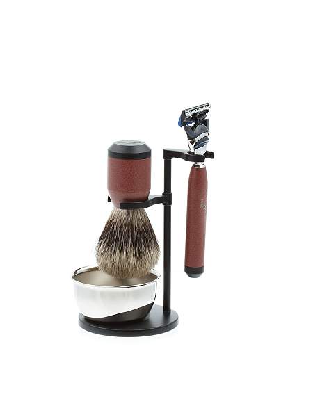 Бритвенный набор IL Ceppo: станок, помазок, чаша, подставка, красно-черный матовый цвет SET-S112P4FT IL CEPPO, Артикул: SET-S112P4FT фото №1