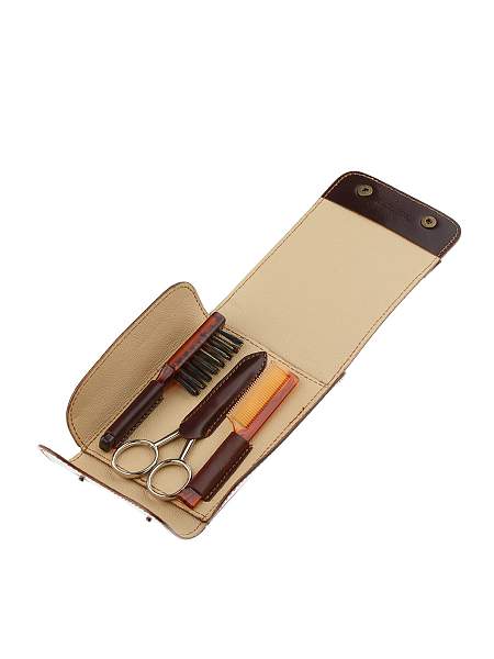 Дорожный набор для усов и бороды IL Ceppo в коричневом чехле: щетка, расческа, ножницы SET-SV075BAFM IL CEPPO, Артикул: SET-SV075BAFM фото №1