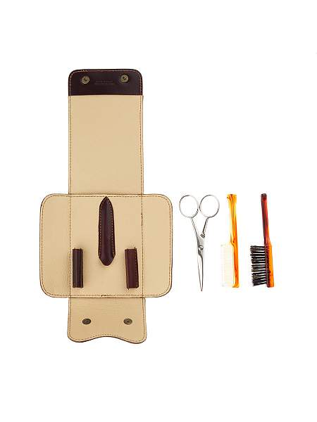 Дорожный набор для усов и бороды IL Ceppo в коричневом чехле: щетка, расческа, ножницы SET-SV075BAFM IL CEPPO, Артикул: SET-SV075BAFM фото №1