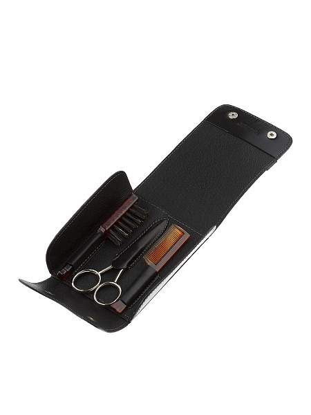 Дорожный набор для усов и бороды IL Ceppo в черном чехле: щетка, расческа, ножницы SET-SV075BAFN IL CEPPO, Артикул: SET-SV075BAFN фото №1