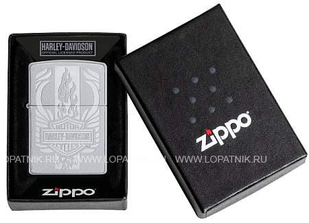 зажигалка zippo harley-davidson® c покрытием satin chrome™, латунь/сталь, серебристая, 38x13x57 мм 49660 Zippo
