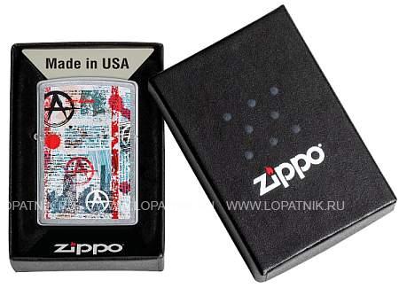 зажигалка zippo anarchy design с покрытием street chrome™, латунь/сталь, серебристая, 38x13x57 мм 49662 Zippo
