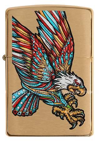 зажигалка zippo tattoo eagle с покрытием brushed brass, медь/сталь, золотистая, матовая, 38x13x57 мм 49667 Zippo