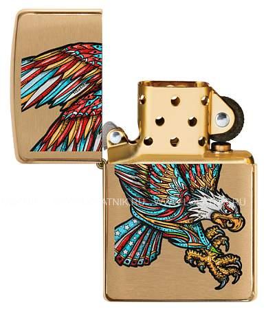 зажигалка zippo tattoo eagle с покрытием brushed brass, медь/сталь, золотистая, матовая, 38x13x57 мм 49667 Zippo