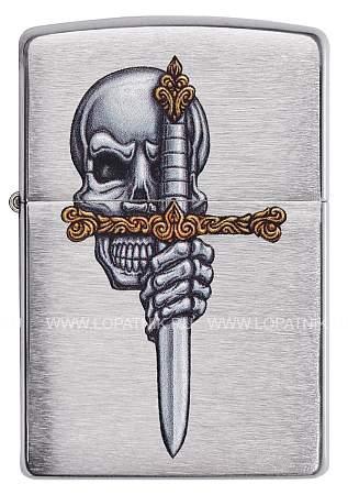 зажигалка zippo sword skull desig с покрытием brushed chrome, латунь/сталь, серебристая, 38x13x57 мм 49488 Zippo