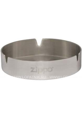 пепельница zippo, нержавеющая сталь, серебристая с фирменным логотипом, матовая, диаметр 10 см 121512 Zippo