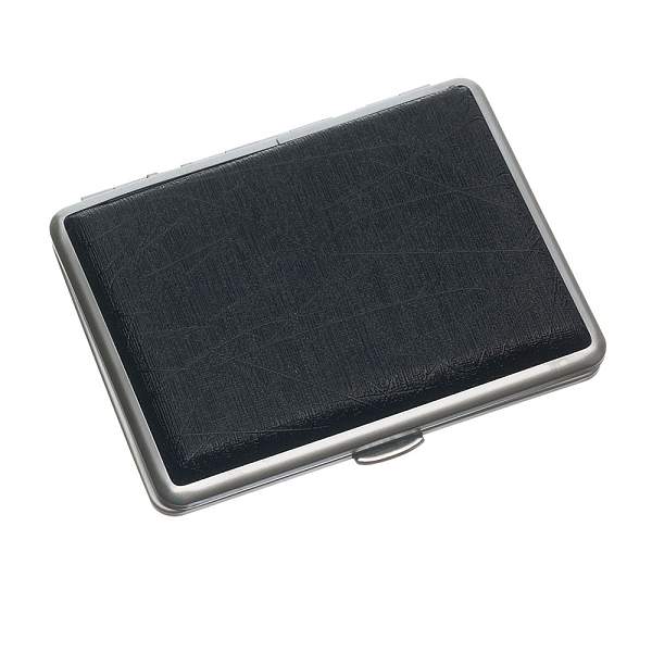 Портсигар S.Quire, сталь+искусственная кожа с металлическими клипами, черный цвет, 74*95*18 мм S300B-3713-16-2 S.QUIRE, Артикул: S300B-3713-16-2 фото №1