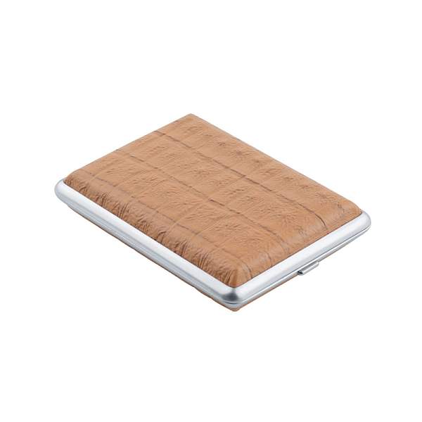 Портсигар S.Quire, сталь+натуральная кожа, коричневый цвет с рисунком, 74*95*18 мм AB02-3095 S.QUIRE, Артикул: AB02-3095 фото №1