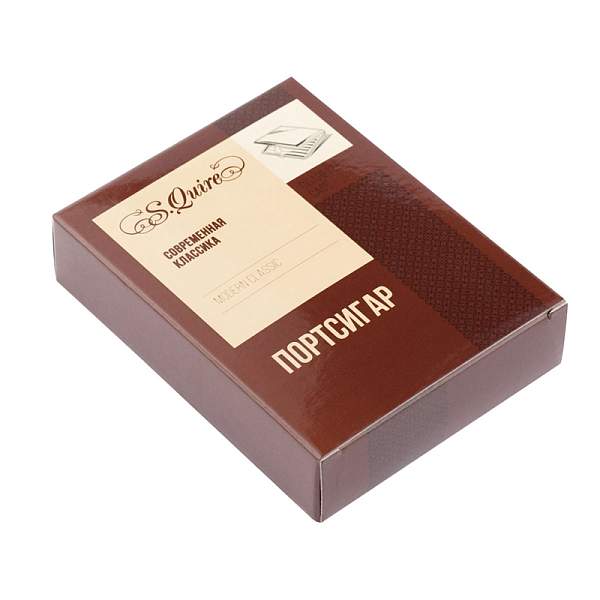 Портсигар S.Quire, сталь+натуральная кожа, коричневый цвет с рисунком, 74*95*18 мм AB02-3095 S.QUIRE, Артикул: AB02-3095 фото №1