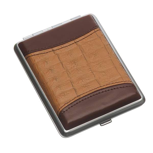 Портсигар S.Quire, сталь+натуральная кожа, коричневый цвет с рисунком, 74*95*18 мм AB02-3077 S.QUIRE, Артикул: AB02-3077 фото №1