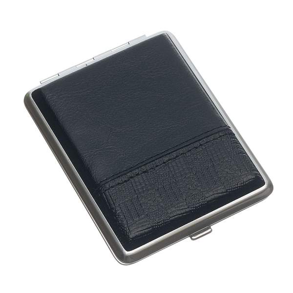 Портсигар S.Quire, сталь+натуральная кожа, черный цвет с рисунком, 74*95*18 мм AB02-3158B S.QUIRE, Артикул: AB02-3158B фото №1