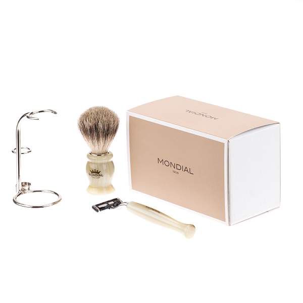 Бритвенный набор Mondial: станок, помазок, подставка; светлый и серый перламутр MOON-PR-603-STK-NK-M3 MONDIAL, Артикул: MOON-PR-603-STK-NK-M3 фото №1