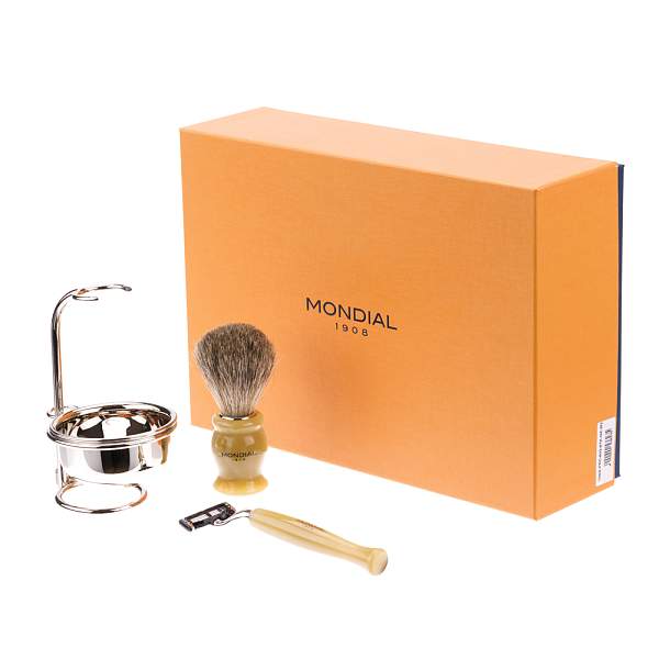 Бритвенный набор Mondial: станок, помазок, чаша, подставка; светлый и серый перламутр TREE-PRC-603-STK-NK-M3 MONDIAL, Артикул: TREE-PRC-603-STK-NK-M3 фото №1